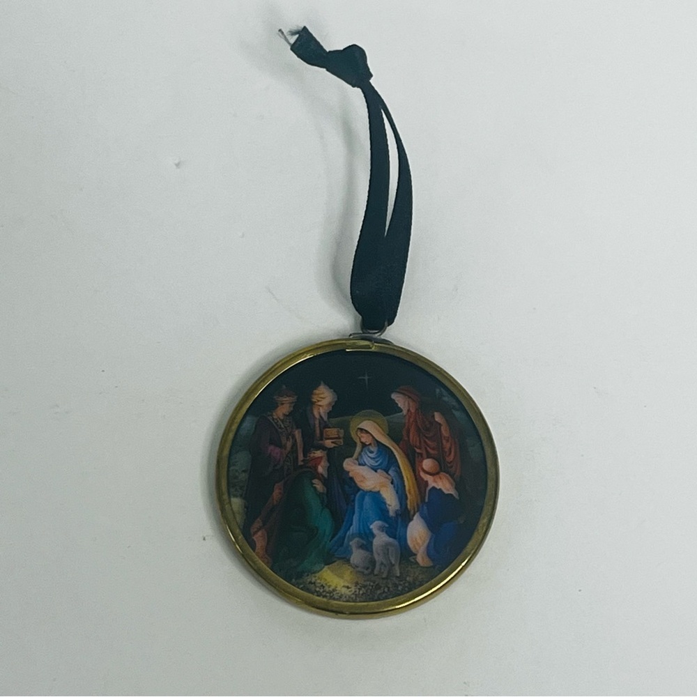 enesco christmas‎ nativity scene ornament crèche birth of jesus glass round 2 in
